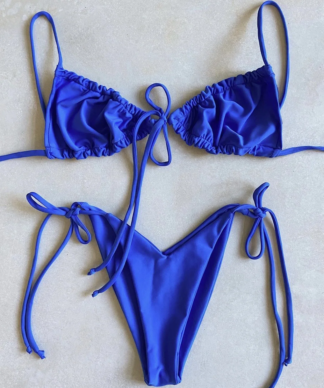 

STOCK 25Colors Ruched Details Ties Swimwear Double Lined Fabric V-SHAPE Waist Brazilian Seamless Bikini