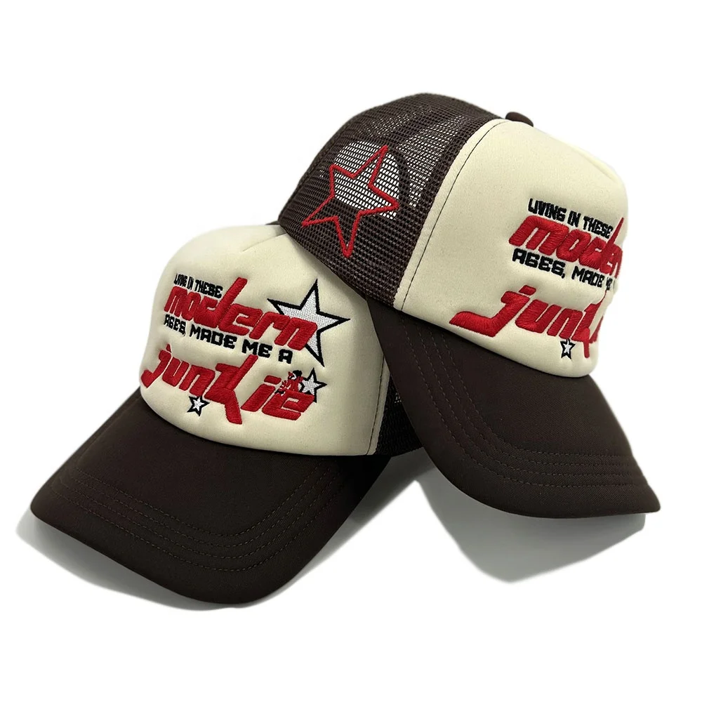 

Custom special colors trucker hat embroidered logo 3D powder puff printing trucker caps