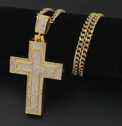 

Hip Hop Cross Pendant Necklace Full of Zircon Ice Out Men's Necklace Gifts, Gold,silver,black