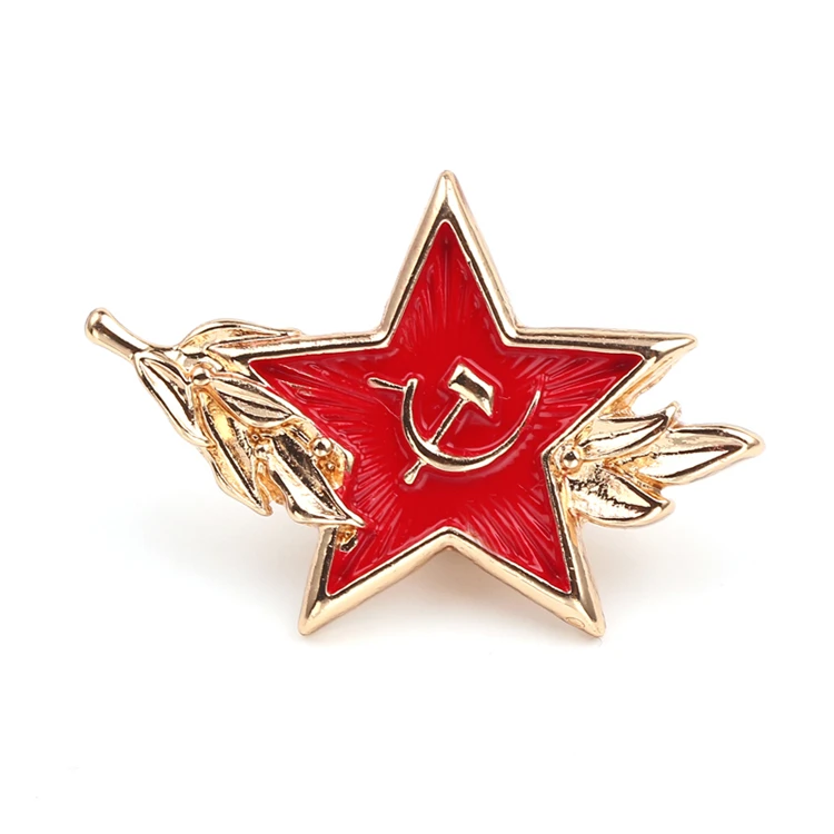 

Personalized Leaf Pentagram Brooch Fashion Alloy Drop Oil Red Star Lapel Pin New Suit Shirt Collar Accessories