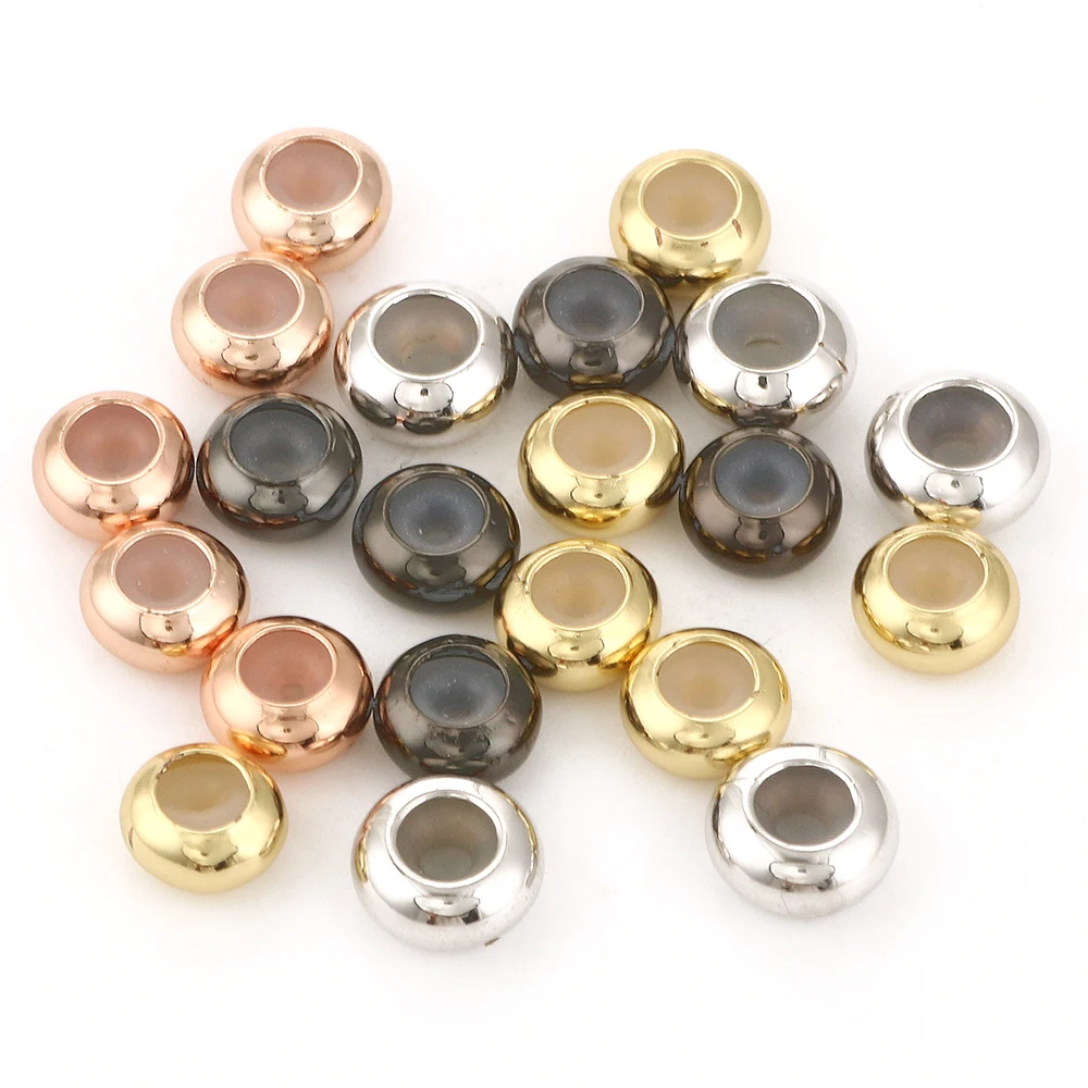 

7x4mm Round Metal Copper Silicone Loose Spacer Beads for Jewelry Making Bracelet, As picture