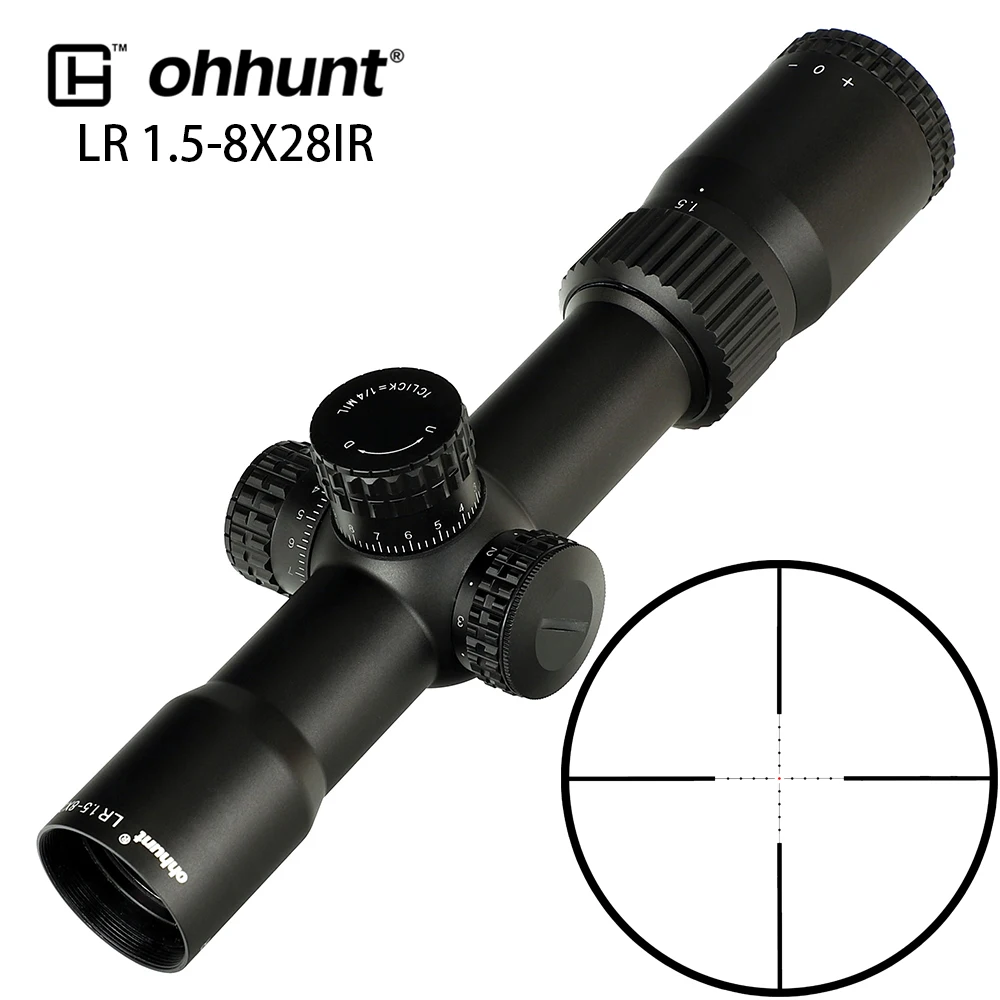 

ohhunt LR 1.5-8x28 IR Compact Hunting Scope Tactical Optical Sight Glass Etched Red Illuminated scope, Black