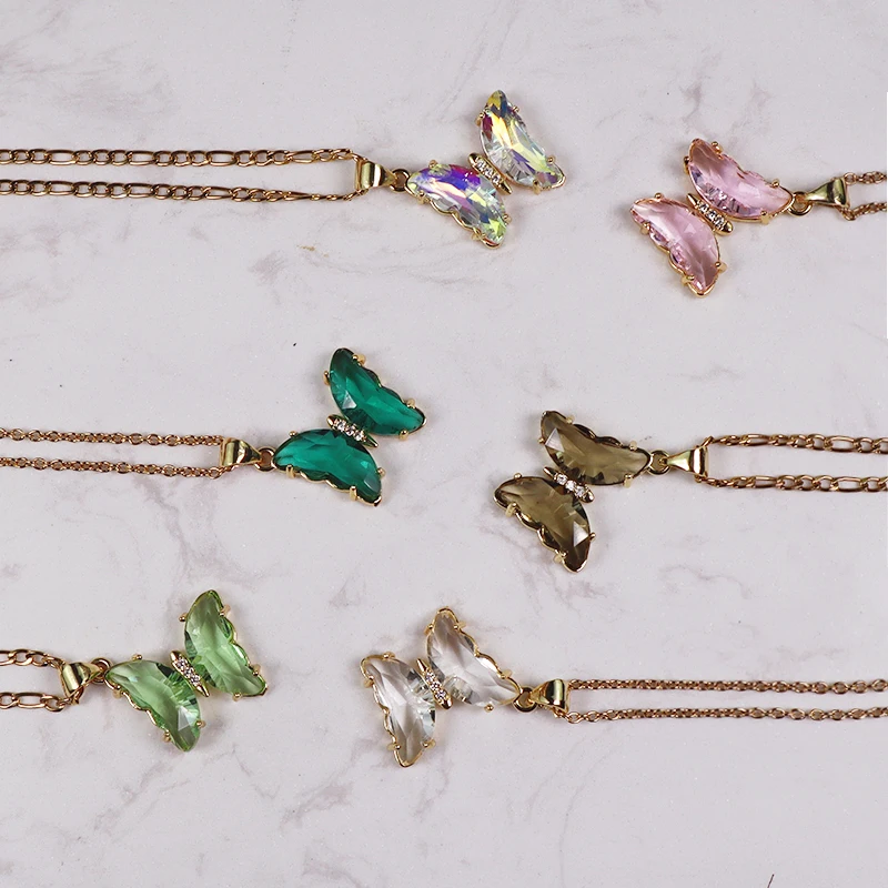 

2021 lovely handmade glass crystal butterfly gold plated brass pendant
