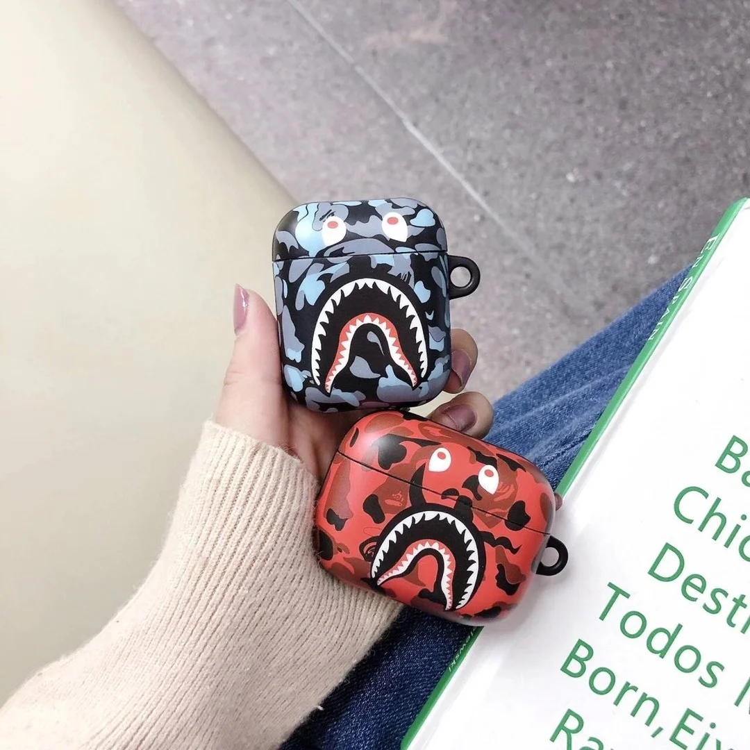 

Bape Aape Ape Camo Shark Teeth Soft shell Camouflage for Airpods 2 1 pro Shockproof Earphone Case Skin, Orange