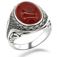 

Arabic S925 Sterling Silver Men Rings with Red Agate Stone For Man