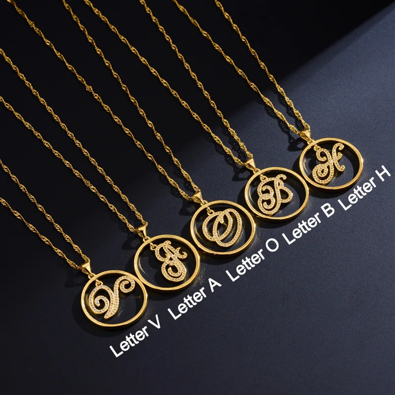 

HOVANCI trendy stainless steel necklaces 12 zircon gothic swash letter gold necklace chain