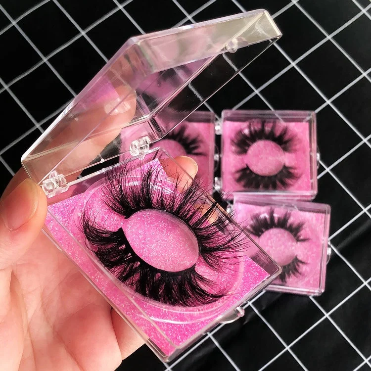 

100% Cruelty free 3D real lashes 25mm mink eyelash with private label eyelash packaging box, Black