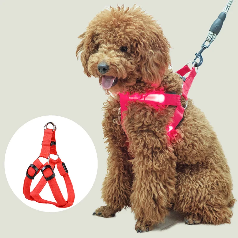 

Adjustable Glow LED Flash Flashing Battery Safety Light Up Nylon Leash Vest Chest Pet Harness LED Dog Harness Leash