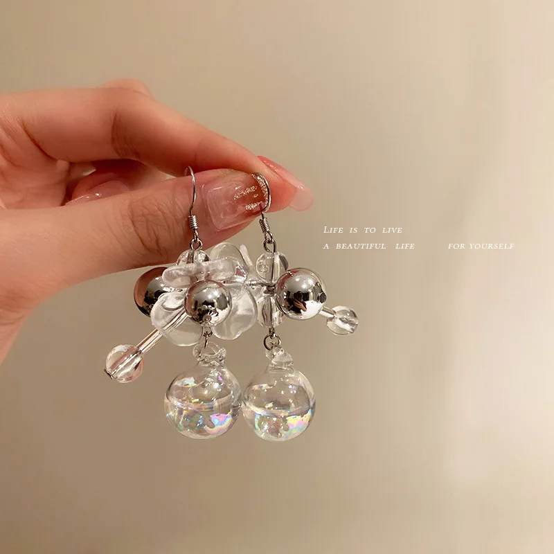 

trendy crystal drop clear acrylic flower earrings