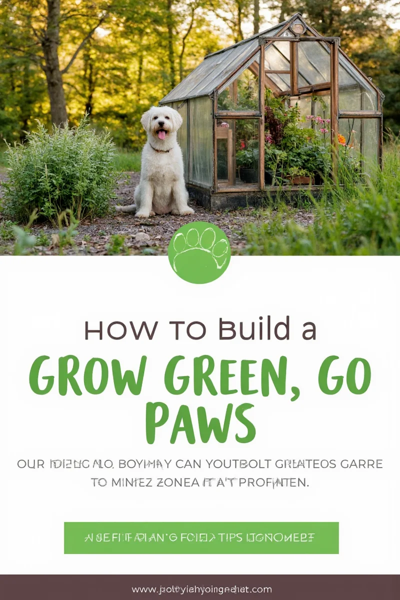 Mini walk-in greenhouse with a golden retriever sniffing around planters.