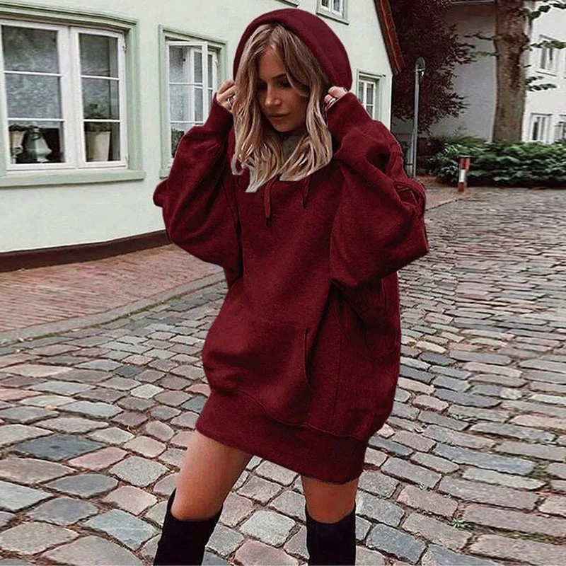 

Wholesale custom high quality casual solid color oversized hoodie cotton crewneck sweatshirt dress for womens
