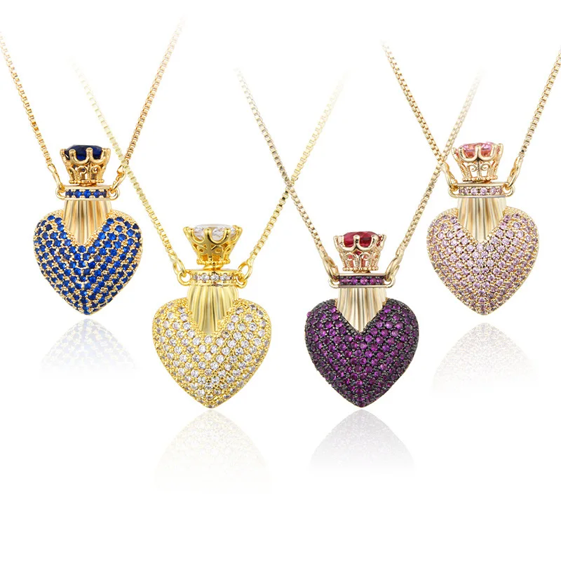 

Hainon European and American heart necklace perfume bottle pendant with zircon full diamond love necklace wholesale