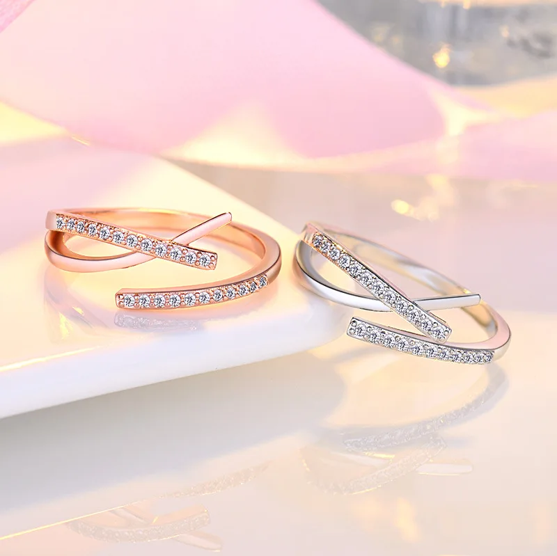 

Juhu Fashion Temperament Elegant Micro Diamond Cross Open Ring, White gold, rose gold