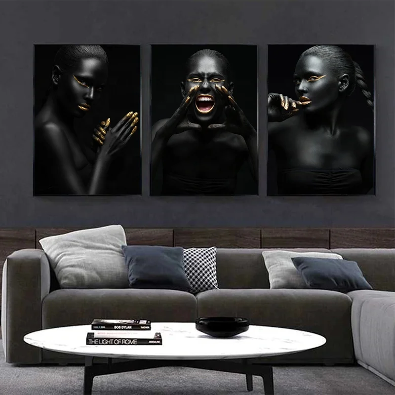 

HD Black Golden Nude African Art Woman Posters Nordic Style Sexy Girl Canvas Painting Scandinavian Wall Picture Home Decor, Multiple colours