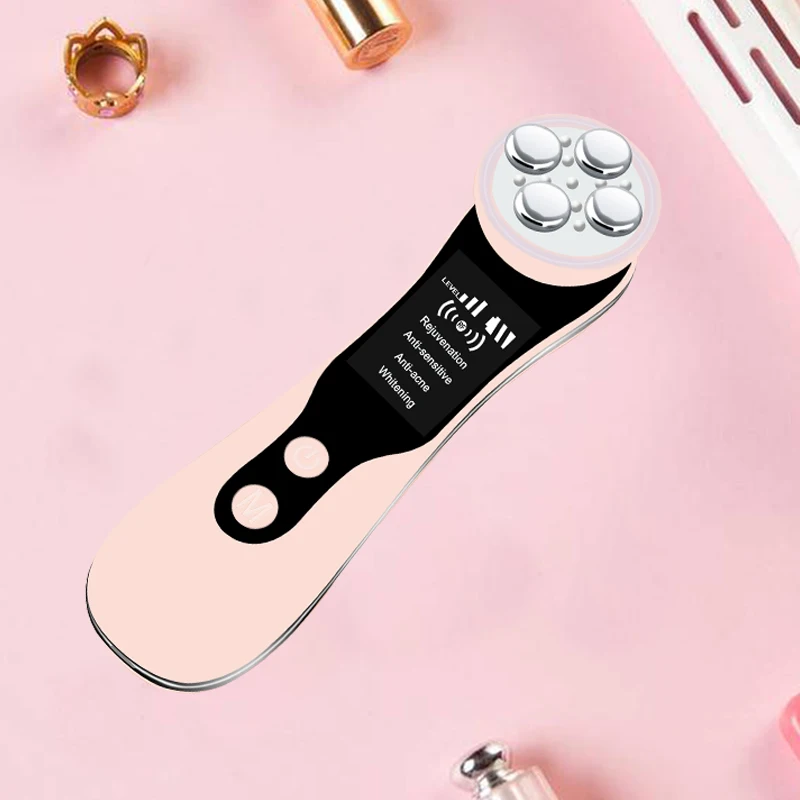 

Portable RF Facial Body Skin Tightening Care Smart Ultrasonic Face Lift Device, White, pink