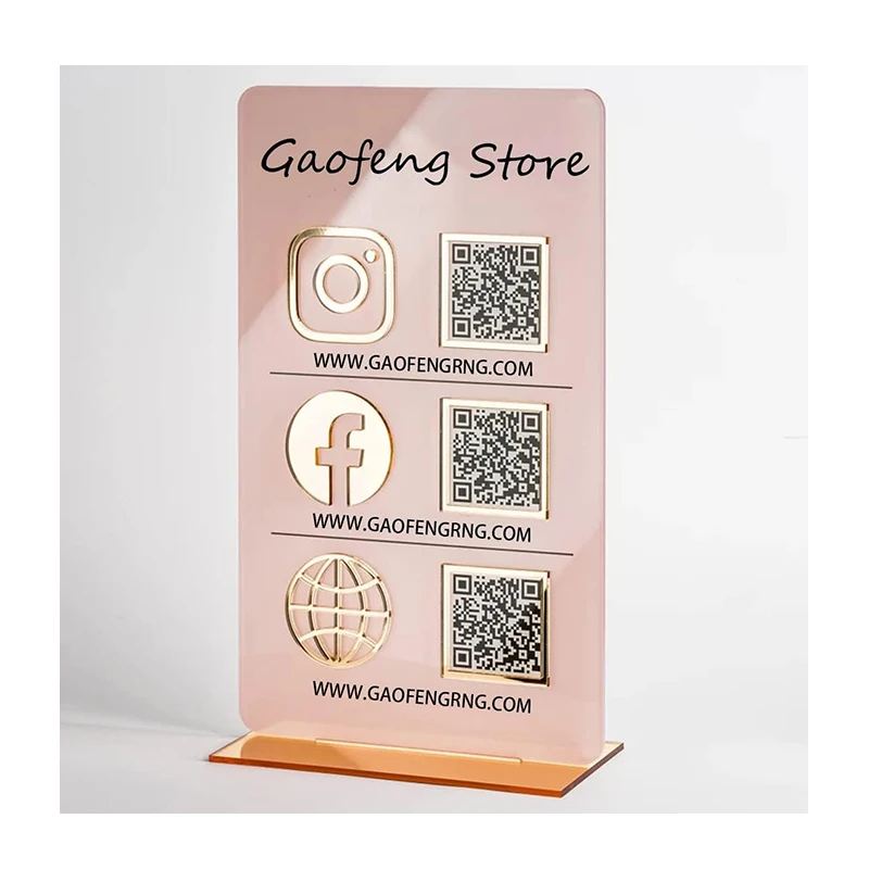 Factory OEM Custom Mirror Acrylic QR Code Sign Stand for Beauty Salon Scan to Pay Tabletop Display Multi Icon QR Code Sign