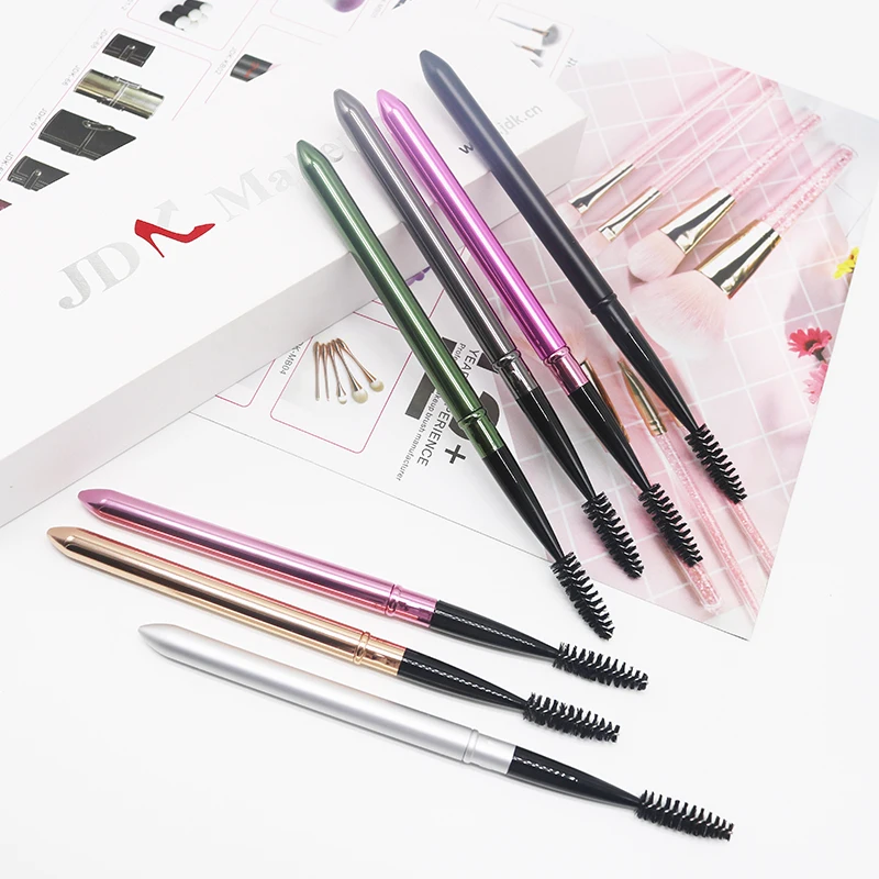

Hot sale retractable eyelash makeup brushes colorful Eyelash spoolie with cover Private label Reusable Mascara wands, Pink, gun, gold, black etc.