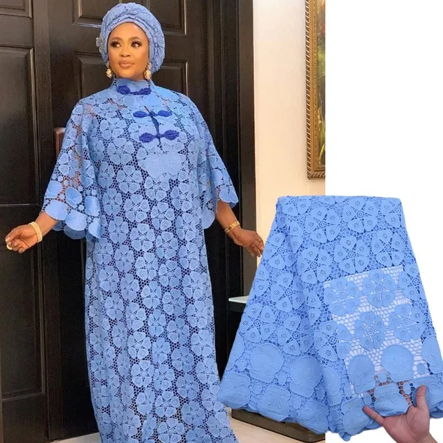 

2147 Free Shipping Nigerian Sky Blue Cord Lace Fabric With Stones African Guipure Lace Fabric For Garment, As shown in the photo