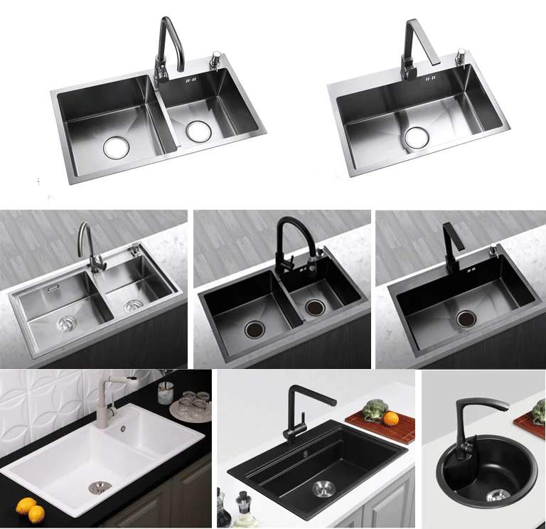 Stainless Steel Sink Double Bowl Sink Black Equal Bowl Quartz Granite