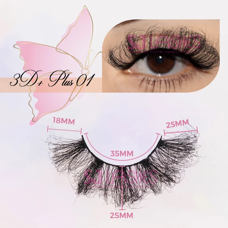 3D PLUS CURLY 25MM Fluffy Dramatic Faux Mink Full Strip Eyelashes Long Thick Volume Messy Fake Eyelashes Ultra Thin Fibers