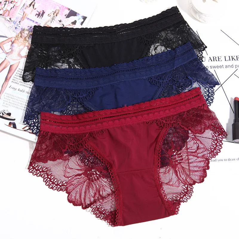 

2021 new style red lace cotton fabric ladies low waist, breathable and quick-drying underwear women, 5 color