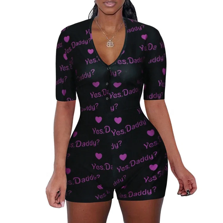 

9027 Wholesale Women Romper Pajamas Short Sleeve Onesie Adults Yes Daddy Onesie, 31 colors: 1#-31#