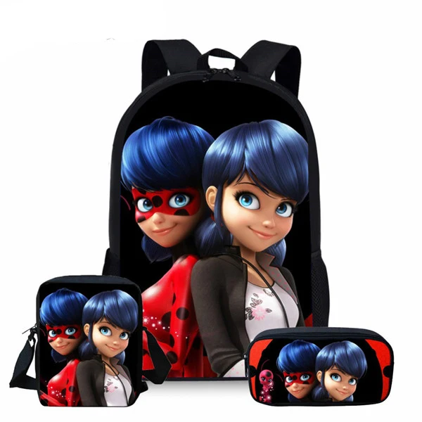 

Back European Ladybug Print College Children Canvas Boy Teen Woman Bag Girl Set High Child Lunch Kids School Backpack