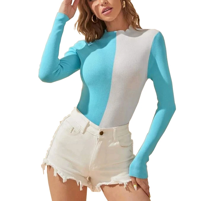 

2021 Autumn Winter Elegant Women Stand Neck Pullover Rib-Knit Slim Sweater