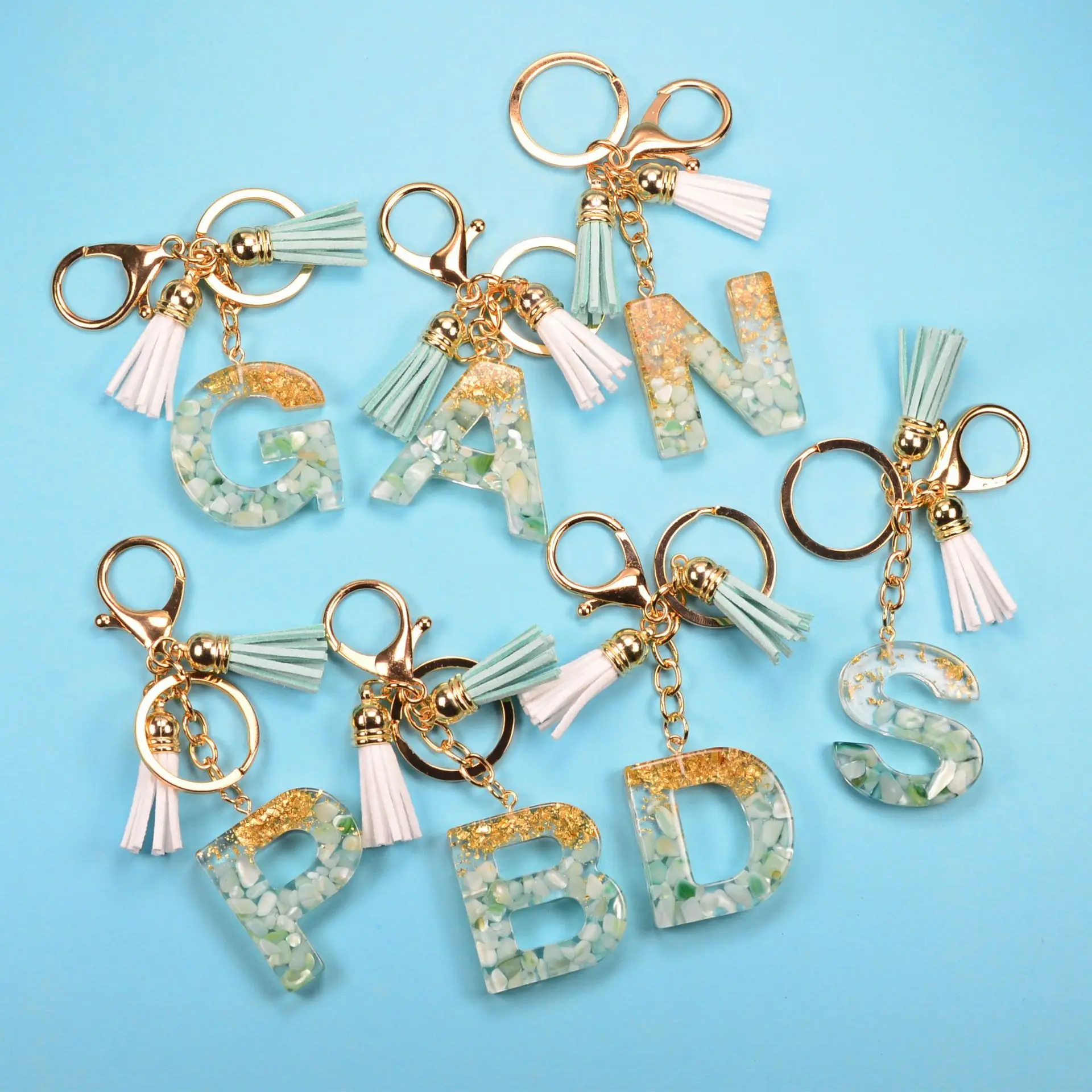 

Girls jewelry accessories acrylic monogram keychain Leather Initial Letters Tassel Circle girly key ring