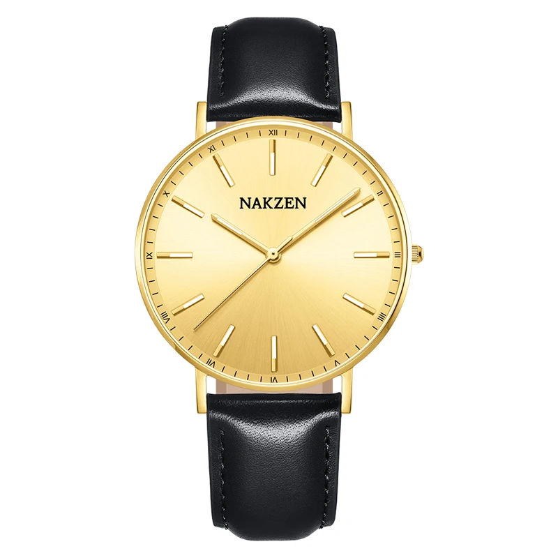 

Unisex stylish male leather watch luxury japan brand watches reloj hombre men gold color fashion mens wristwatch erkek kol saati