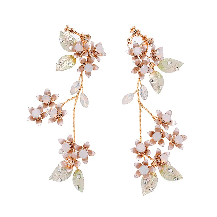 

Factory Direct Sales Fashion Luxury Leaf Petal Wedding Banquet Crystal Pendant Tassel Wedding Earrings