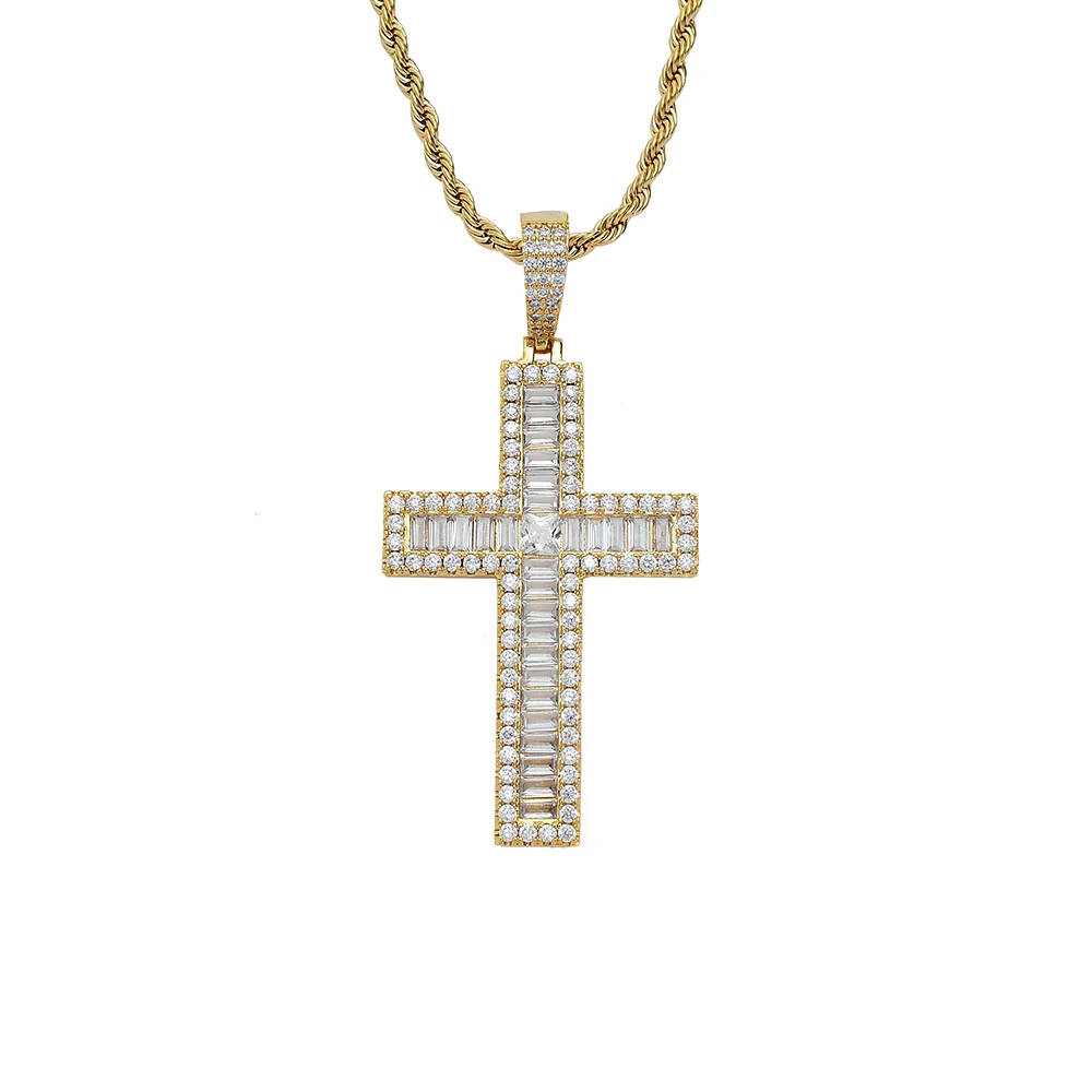 CN301 Hip Hop CZ Cross Pendant Brass Micro Pave With AAA Zircon Stone Necklace Jewelry