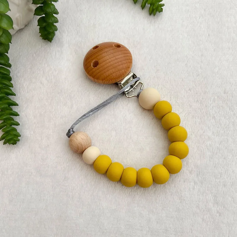 

Chewable Baby Silicone Pacifier Clip Dummy Wooden Silicone Beads Chain Baby Soother Holder