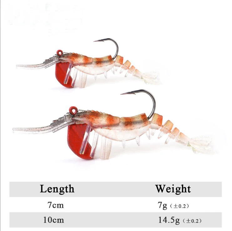 

7cm 10cm Jig head worm hook Glow Shrimps Fish Lures saltwater fishing lure lead head soft plastic lure, 6 colors