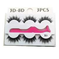 

faux mink lashes full strip 3d false eyelashes 3 pair package box with pink tweezer customized lashes