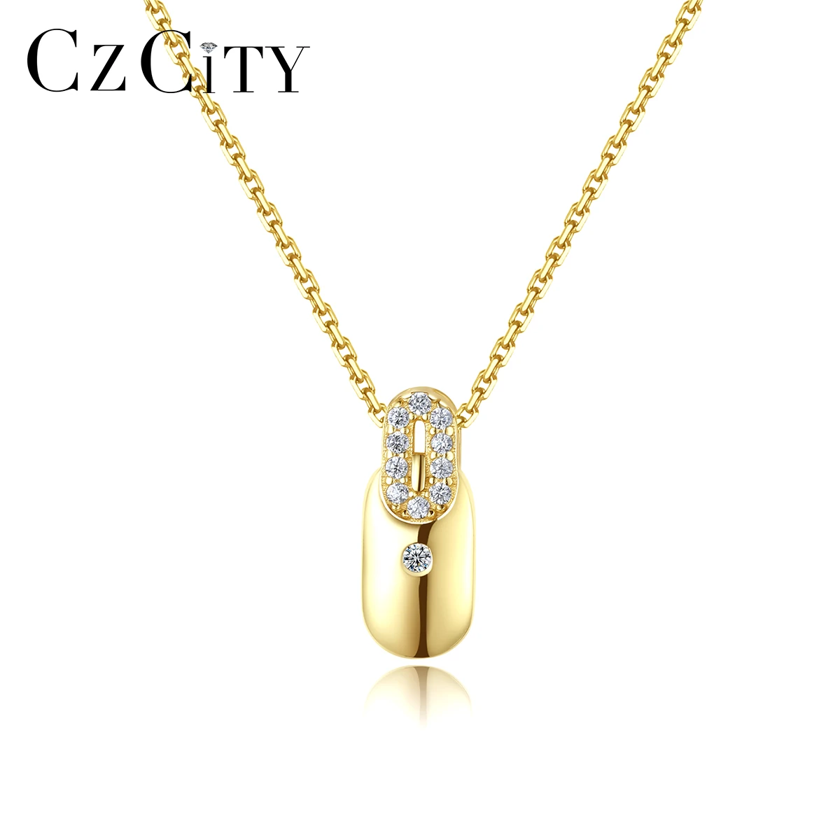 

CZCITY Sterling Silver Jewelry 925 Square Metal Stylish CZ Pendant Necklace Jewelries for Women