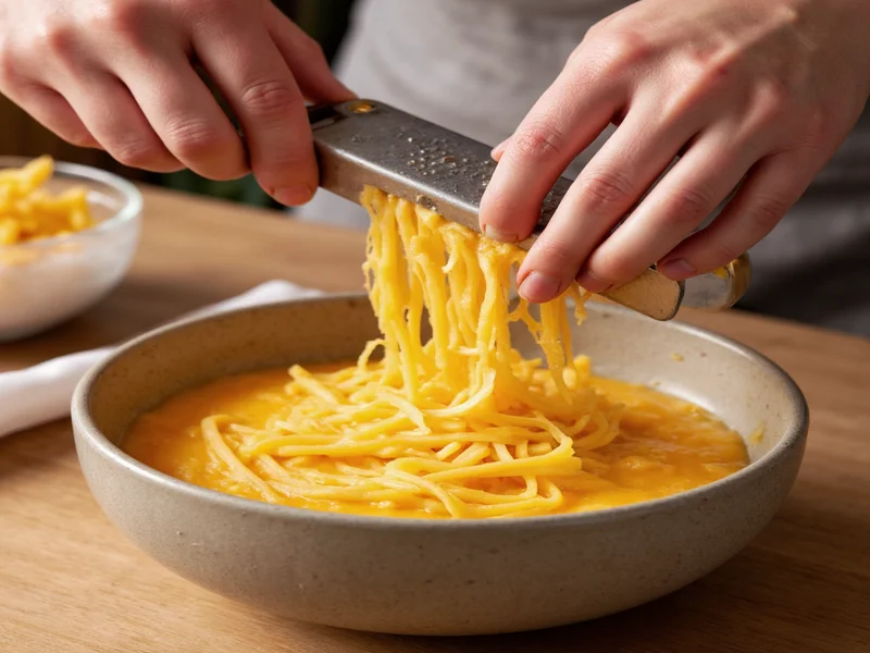 Hand grating cheddar cheese into bowl for homemade sauce