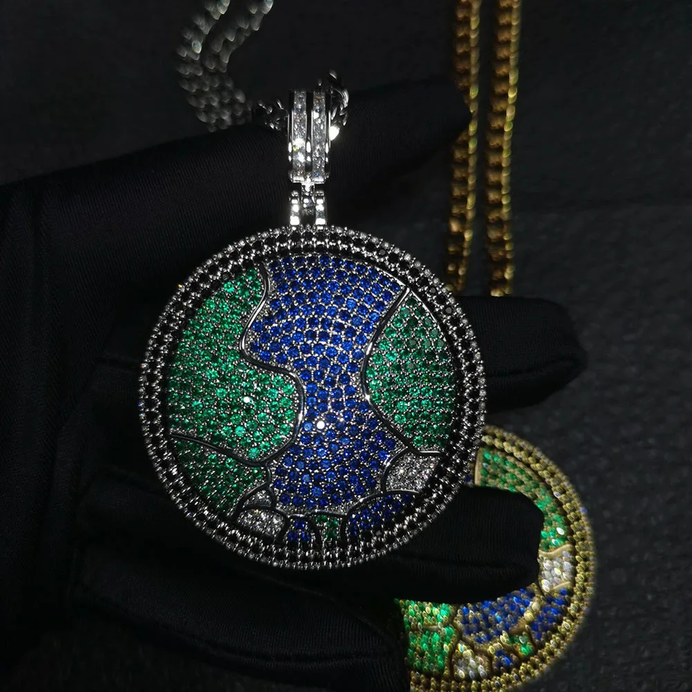 

New full Zircon Diamond rotatable earth Pendant indian long cellphone strap necklace