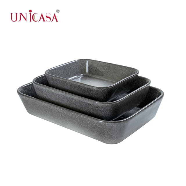 

UNICASA Set of 3 Ceramic Bakeware Set Reactive Glaze Rectangular Baking Dish Stoneware Nonstick Cook Ware