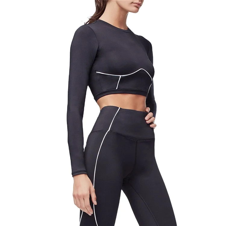 

Factory Wholesale OEM High Quality Women Yoga Gym Sportswear Long Sleeve Crop Leggings Fitness Workout Running Activewear Suit