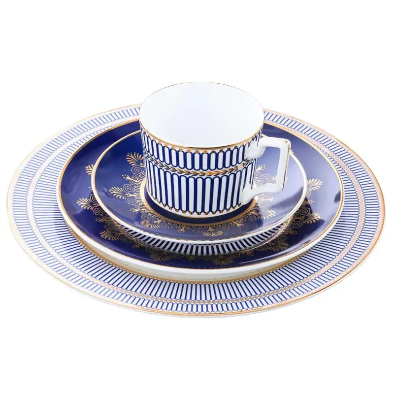 

Wholesale Handmade Fine Bone China Wedding Plates Blue Luxury Plates Sets Dinnerware, Picture