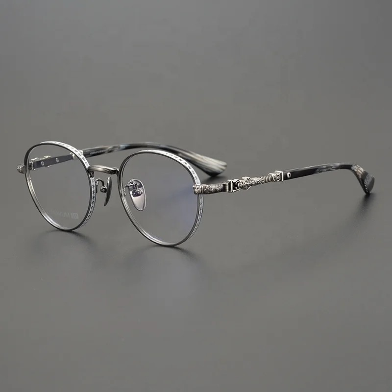 Dependableperformance Excellent Quality Women Eyewear Titanium Retro Round Frame Glasses Frame Carved Patterns with Myopia Lens