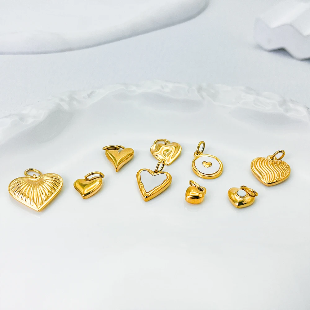 Fine Jewelry Pendants Cute Stainless Steel Heart Shaped Tags Gold Plated Lover Heart Charm for Necklace Bracelet Jewelry Making