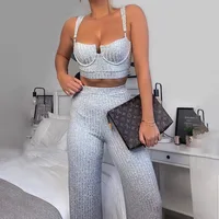 

Sling Crop Top Women Casual Set Loose Long Pants Two Piece Set Women Clothing