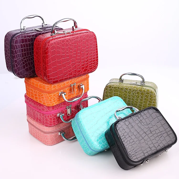 

GS020 Hot Sale Fashion PU Cosmetic Storage Bag Stone Crocodile Pattern Portable Makeup Case Square Large Capacity Cosmetic Box, Purple, green, blue, black, pink, red, rose red, orange