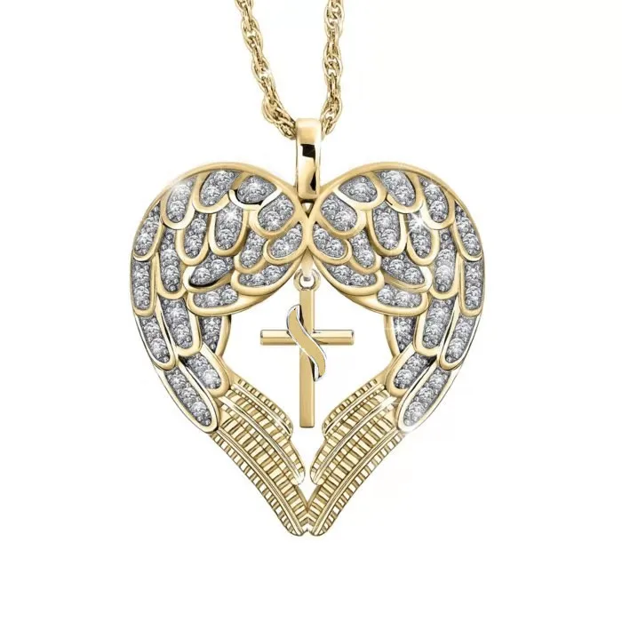 

Elegant Lady Pendant Golden Angel Wing Necklace Religious Cross Jewelry Lady
