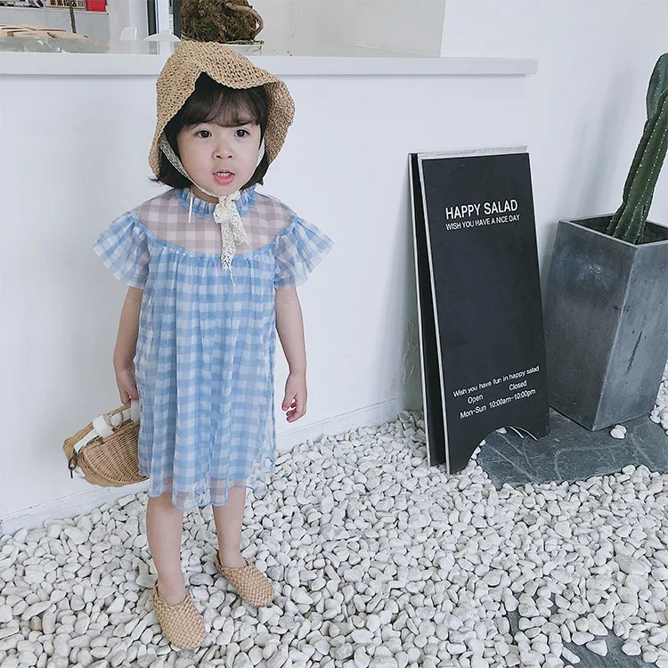 

New Girl Baby Summer Dress Skirt Foreign Style Children Dress Small Net Gauze Skirt Girls Plaid Skirt