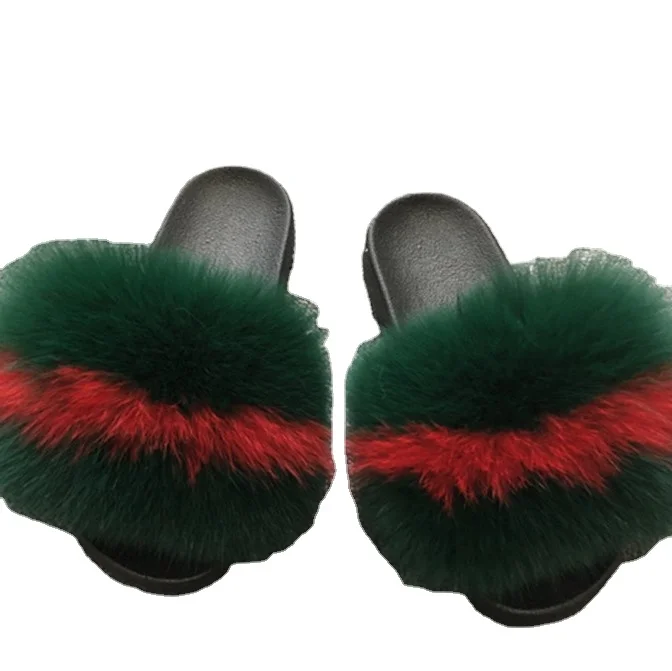 

Big Flurry Woman Fashionable high quality fox fur slides luxury height increasing for women, Multicolor