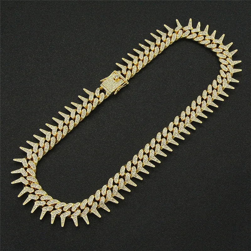 

NC-0694 Euramerican Hip Hop Culture Exaggerated Geometric Diamond Necklace Jewelry Thorny Gold Cuban Chain Fashion Men Necklaces, Mix