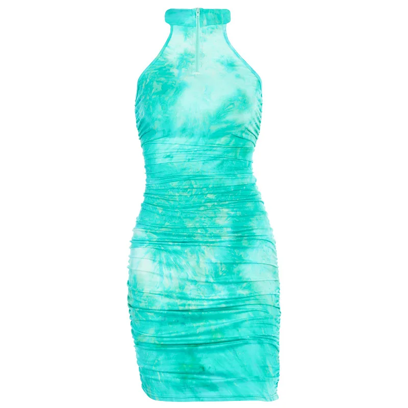 

Sleeveless tie-dyed dress 2020 summer new zipper skirt, Customized color